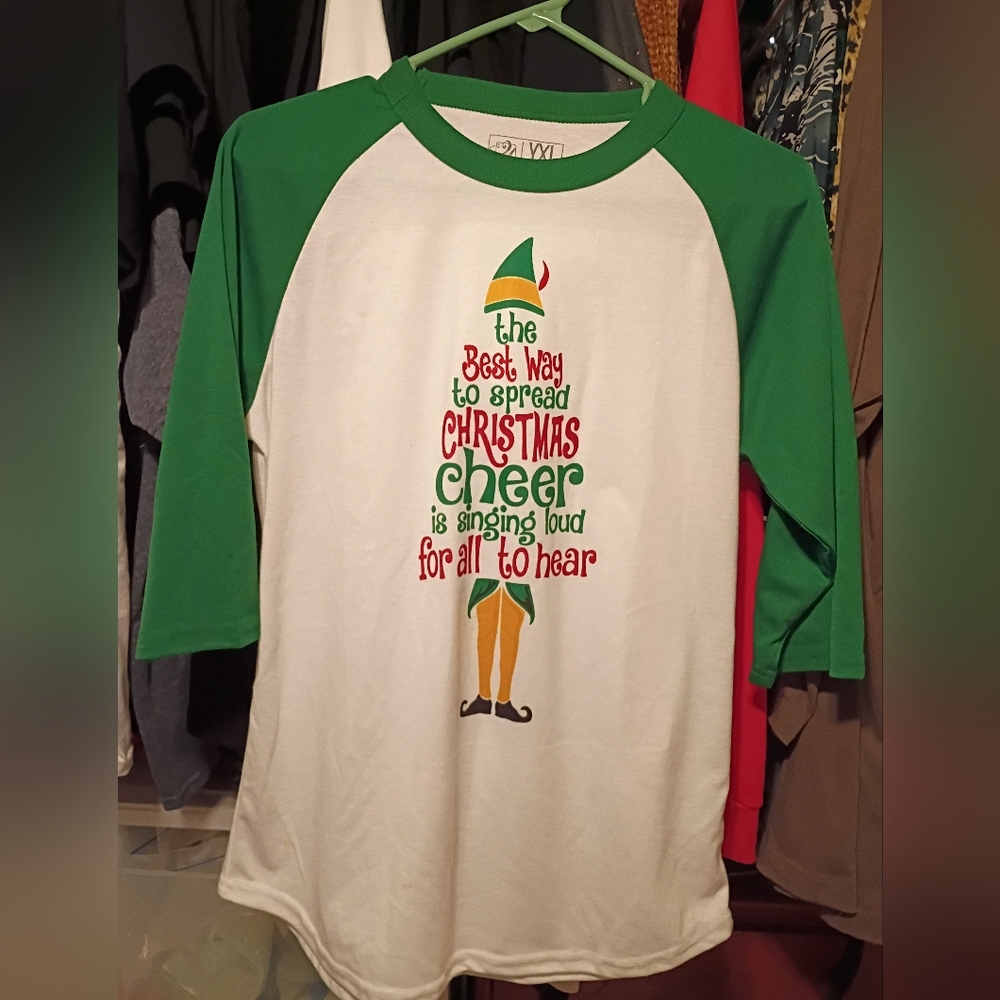 Green and White XL Kids Christmas Cheer Shirt